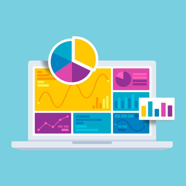 Illustration of laptop displaying charts and graphs
